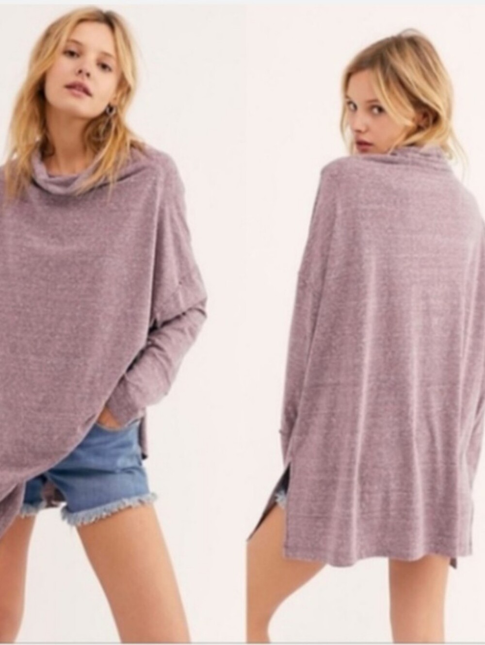 NWT Free People Heathered Mauve Relaxed OversyLong Sleeve Top